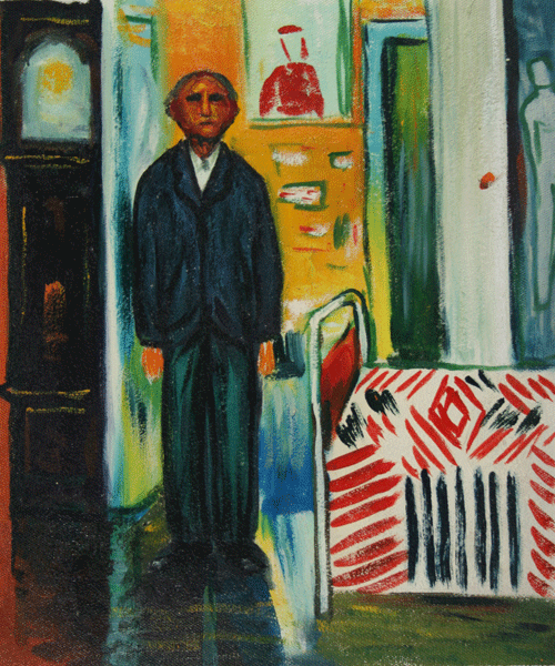 Self Portrait: Between Clock and Bed by Edvard Munch